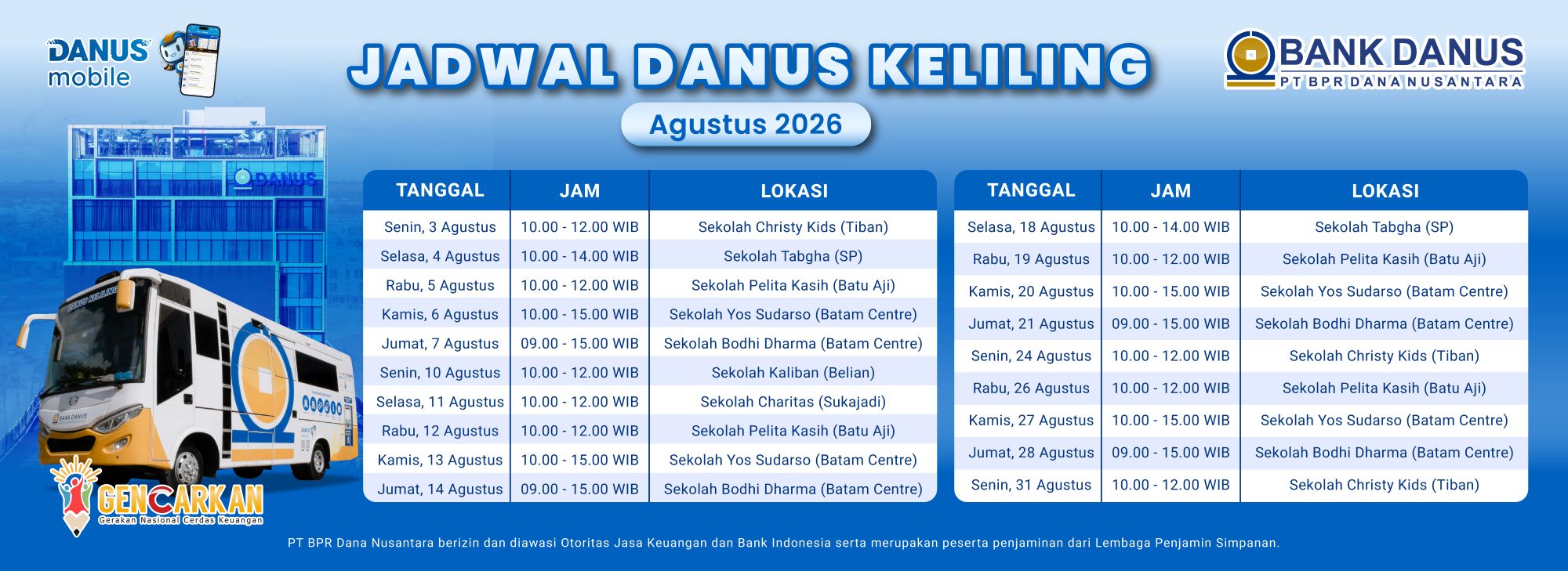 Jadwal Danus Keliling Agustus 2026